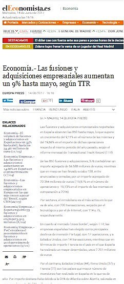 Las fusiones y adquisiciones empresariales aumentan un 9% hasta mayo, segn TTR